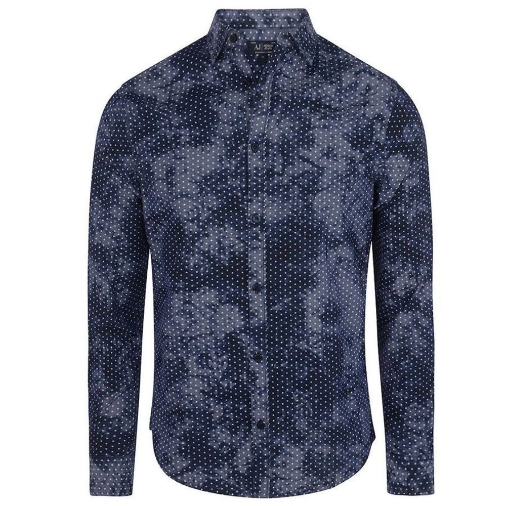ARMANI JEANS TIE DYE ALLOVER STAR PRINT SHIRT IN NAVY